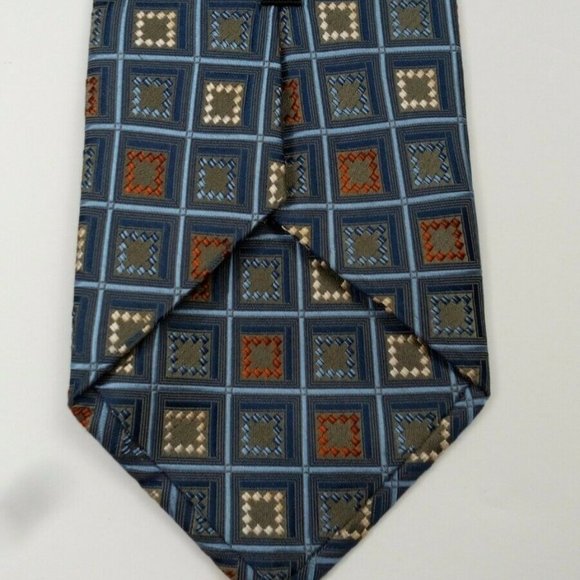 Pronto Uomo Blue Red Cream Geometric Silk Tie - Picture 4 of 4